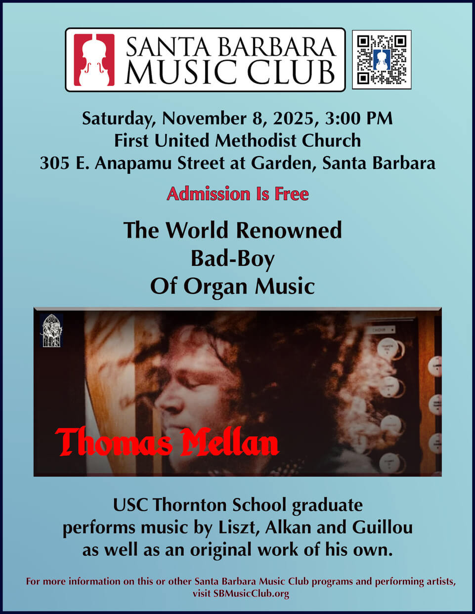 Poster for Thomas Mellan, World Renowned Bad-Boy of Organ Music